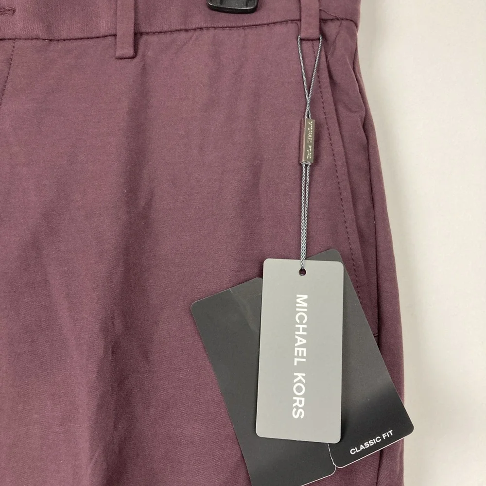 Michael Kors Mens Classic fit Dress Pants 34W 30L Red Berry Solid Stretch